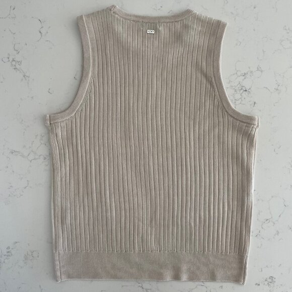 Calvin Klein Neutral Slvless Crew Neck Acrylic Ribbed Knit Top Taupe/Cream Sz S - Picture 4 of 9